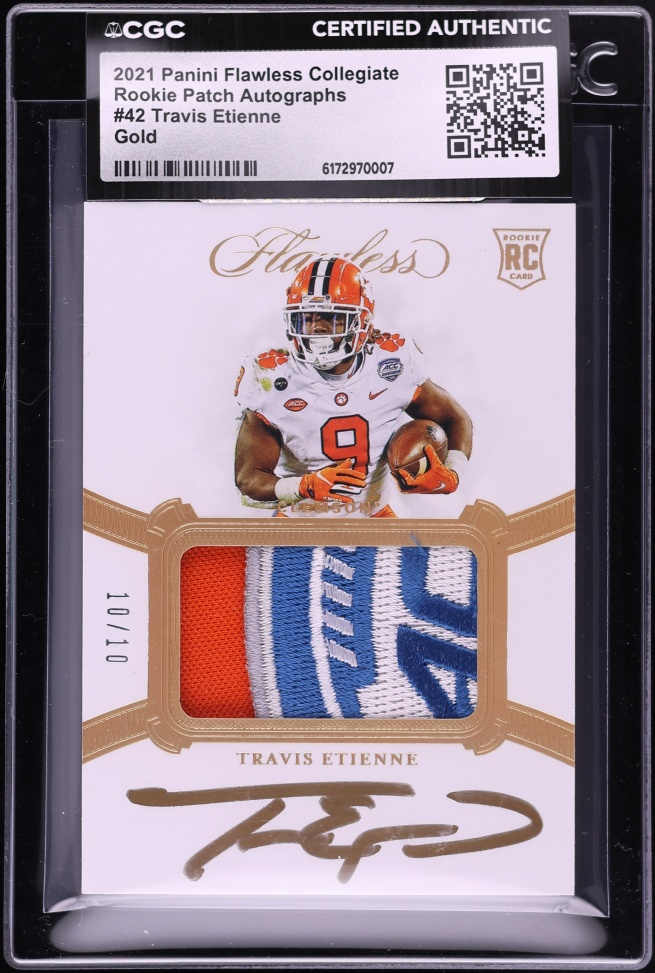 2021 Panini Flawless Collegiate Gold Travis Etienne ROOKIE PATCH AUTO 10/10 #42 CGC AUTH