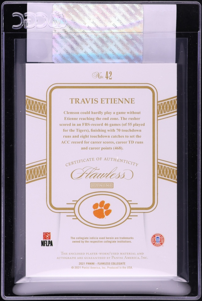 2021 Panini Flawless Collegiate Gold Travis Etienne ROOKIE PATCH AUTO 10/10 #42 CGC AUTH