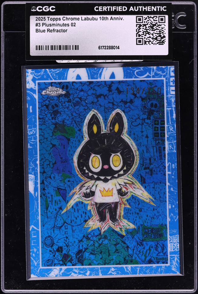 2025 Topps Chrome Labubu 10th Anniversary Blue Refractor Plusminutes 02 /150 #3 CGC AUTH