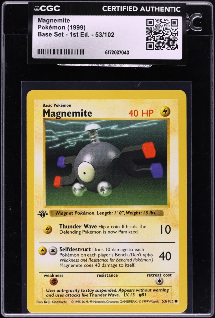 1999 Pokemon Base Set Shadowless 1st Editon Magnemite #53 CGC AUTH