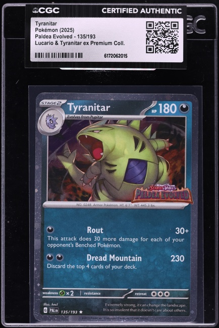2025 Pokemon Scarlet & Violet Paldea Evolved Premium Collection Tyranitar #135 CGC AUTH