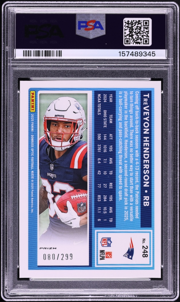 2025 Donruss Optic Orange TreVeyon Henderson ROOKIE /299 #248 PSA 9 MINT