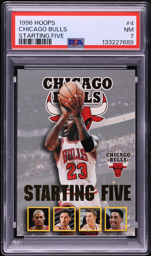 1996 Hoops Starting Five Chicago Bulls w/ Michael Jordan #4 PSA 7 NRMT
