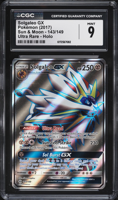 2017 Pokemon Sun & Moon Full Art Solgaleo GX #143 CGC 9 MINT