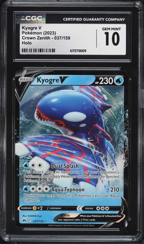 2023 Pokemon Sword & Shield Crown Zenith Alt Art Kyogre V #37 CGC 10 GEM MINT