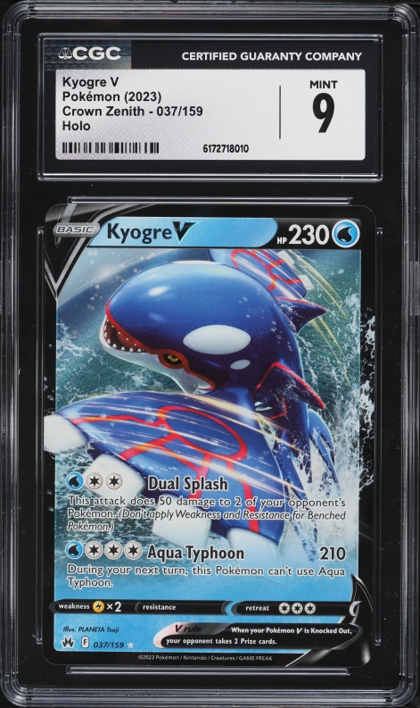 2023 Pokemon Sword & Shield Crown Zenith Alt Art Kyogre V #37 CGC 9 MINT