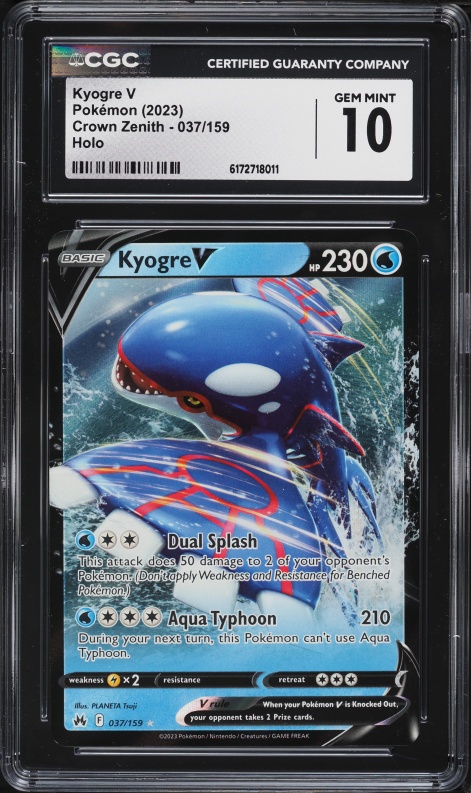2023 Pokemon Sword & Shield Crown Zenith Alt Art Kyogre V #37 CGC 10 GEM MINT