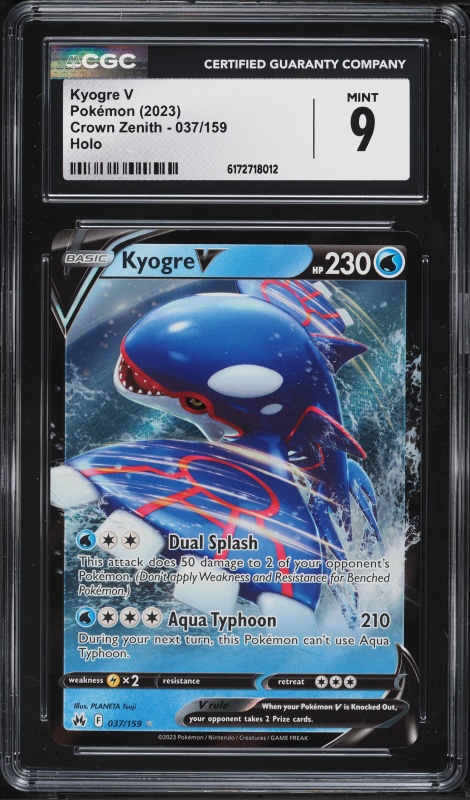 2023 Pokemon Sword & Shield Crown Zenith Alt Art Kyogre V #37 CGC 9 MINT