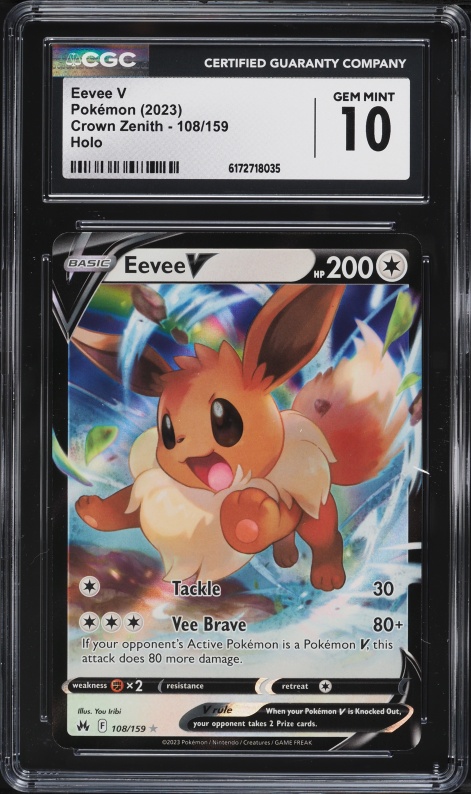 2023 Pokemon Sword & Shield Crown Zenith Full Art Eevee V #108 CGC 10 GEM MINT