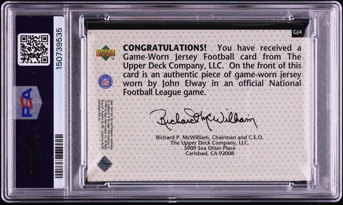 1998 Upper Deck Game Jersey John Elway PATCH #GJ4 PSA 5 EX