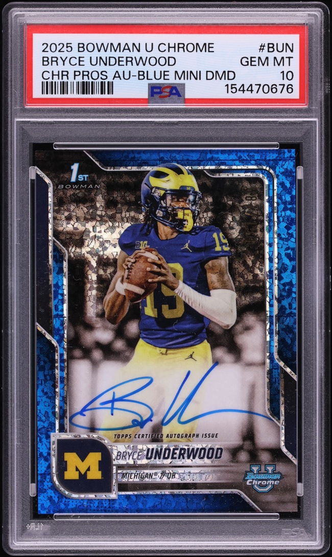 2025 Bowman Chrome University Blue Mini Diamond Ref Bryce Underwood RC AUTO /150 #BUN PSA 10