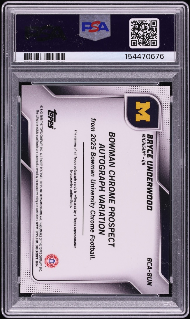 2025 Bowman Chrome University Blue Mini Diamond Ref Bryce Underwood RC AUTO /150 #BUN PSA 10