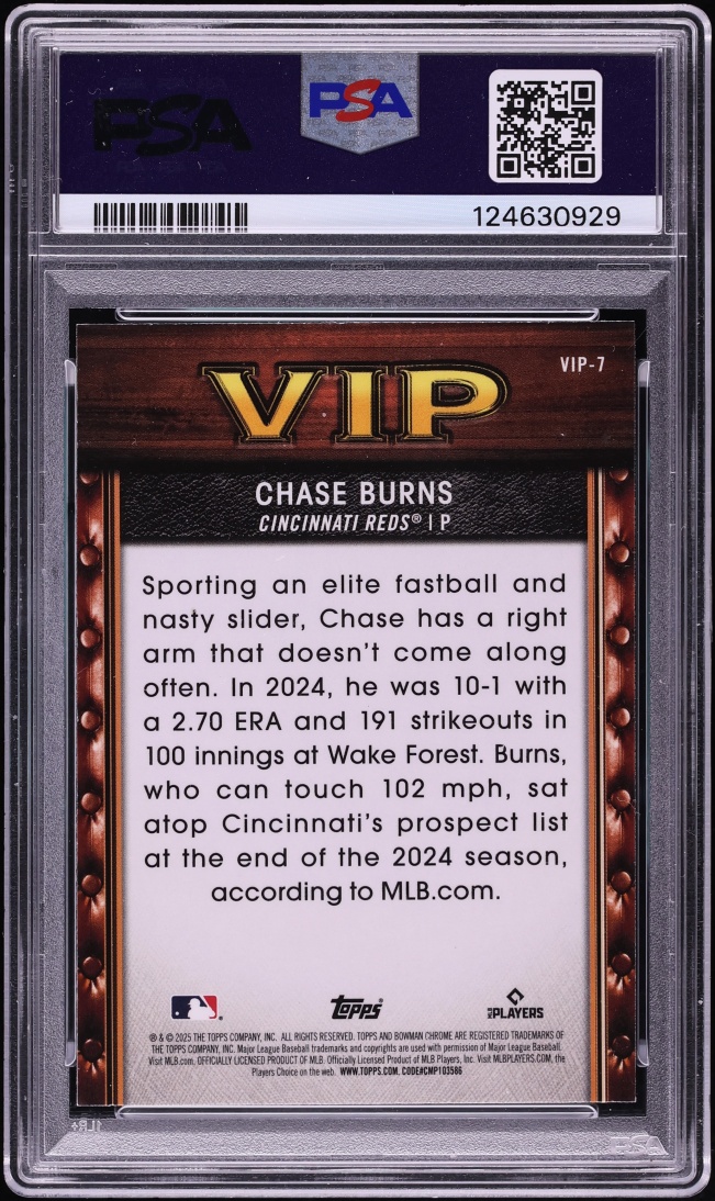 2025 Bowman Mega Box Very Important Prospects Chase Burns #VIP7 PSA 10 GEM MINT