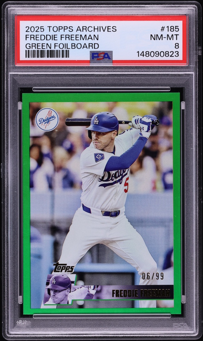 2025 Topps Archives Green Foilboard Freddie Freeman /99 #185 PSA 8 NM-MT
