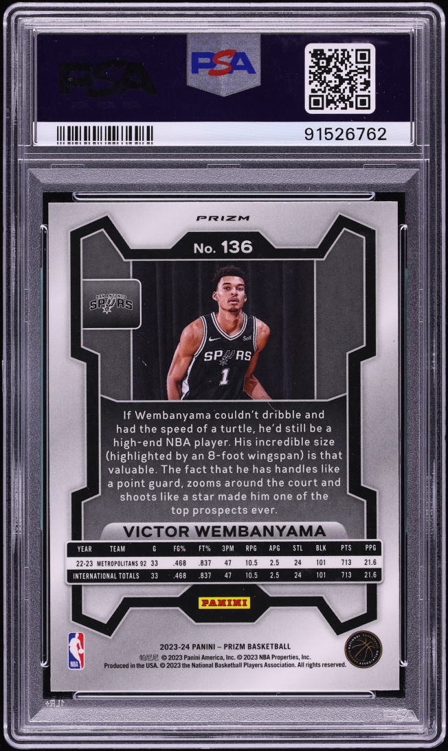 2023 Panini Prizm Fast Break Victor Wembanyama ROOKIE #136 PSA 10 GEM MINT