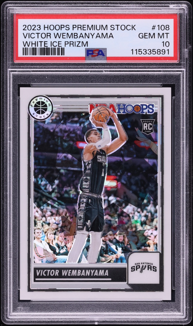 2023 Hoops Premium Stock White Ice Prizm Victor Wembanyama ROOKIE #108 PSA 10 GEM MINT