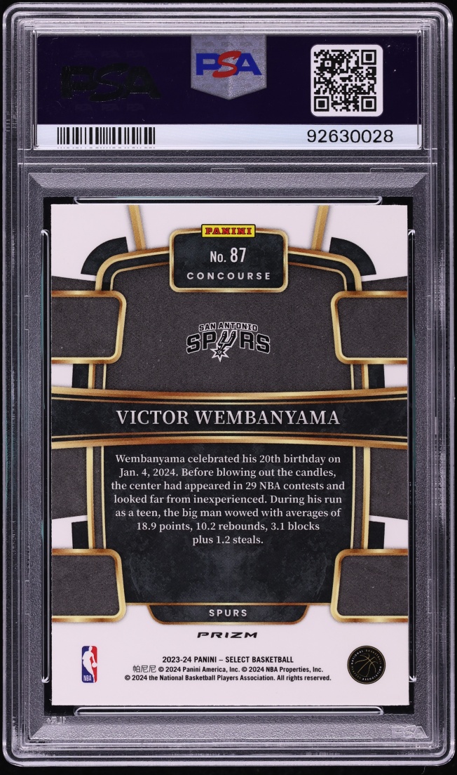 2023 Select Concourse Zebra Prizm Victor Wembanyama ROOKIE #87 PSA 10 GEM MINT