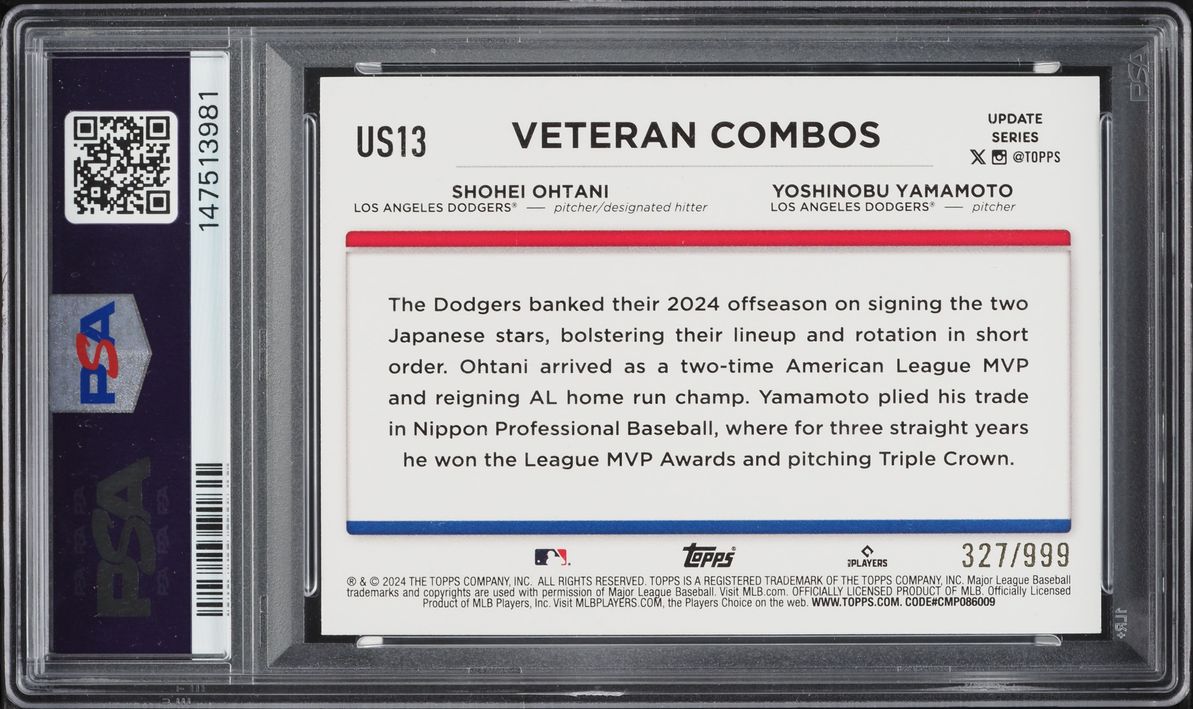 2024 Topps Update Blue Holo Foilboard Shohei Ohtani Yoshinobu Yamamoto ROOKIE /999 PSA 10 GEM