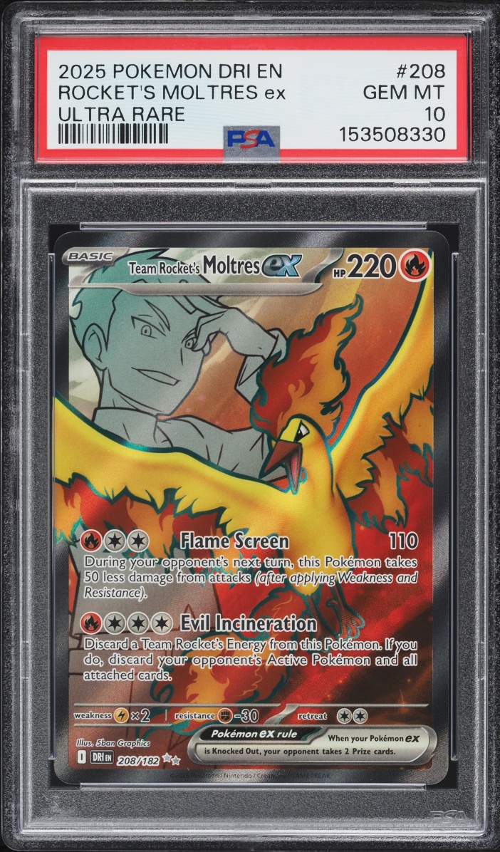2025 Pokemon SV Destined Rivals Full Art Team Rocket's Moltres ex #208 PSA 10 GEM MINT