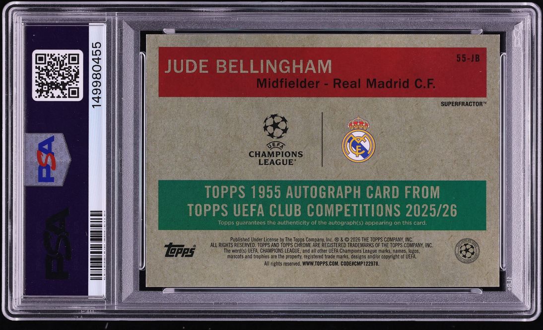 2025 Topps UEFA CC '55 Superfractor Jude Bellingham AUTO 1/1 #55-JB PSA 9 MINT