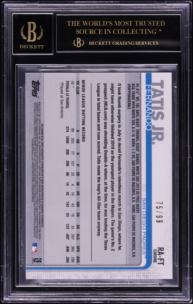 2019 Topps Chrome Green Refractor Fernando Tatis Jr. ROOKIE AUTO /99 #RAFT BGS 10 PRISTINE