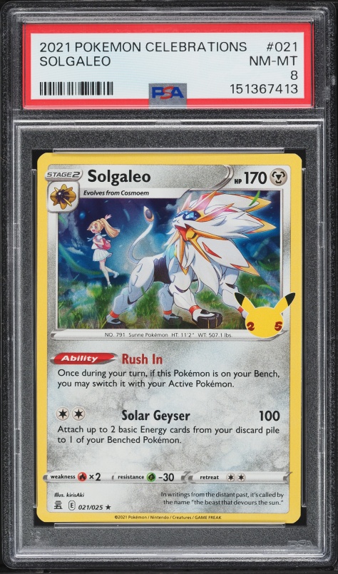 2021 Pokemon Sword & Shield Celebrations Holo Solgaleo #021 PSA 8 NM-MT