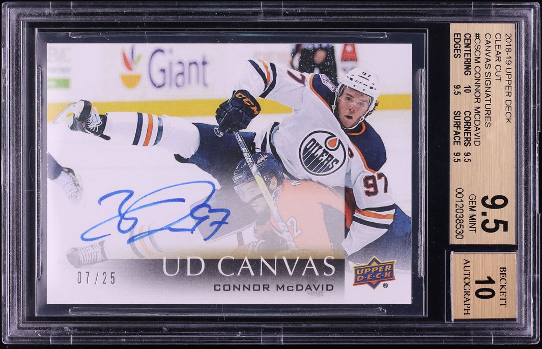 2018 Upper Deck Clear Cut Canvas Signatures Connor McDavid AUTO /25 #CSCM BGS 9.5 GEM MINT