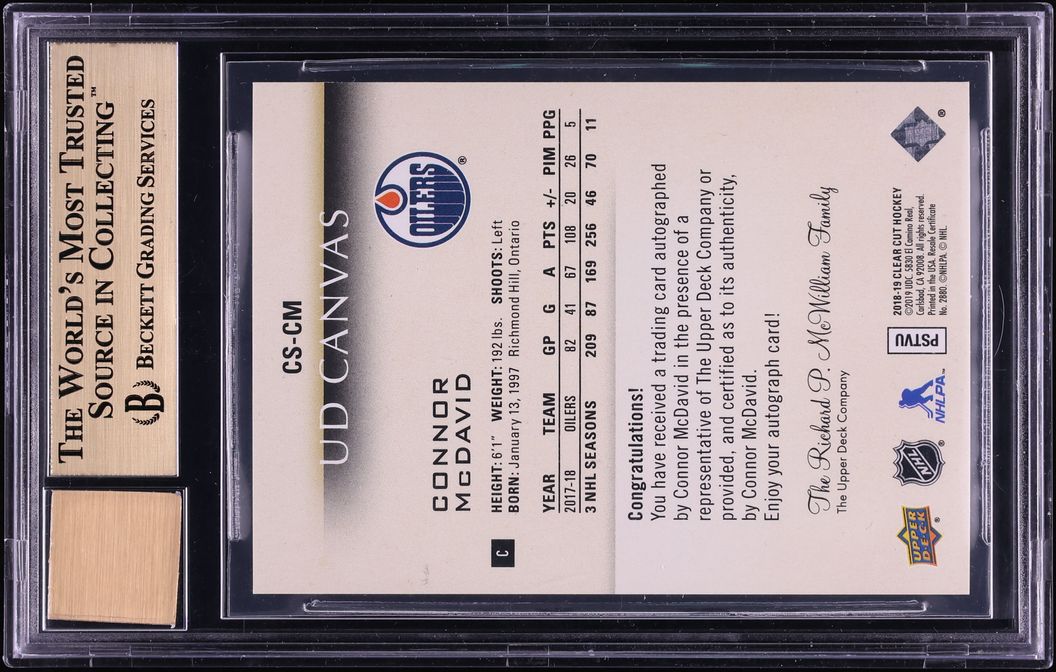 2018 Upper Deck Clear Cut Canvas Signatures Connor McDavid AUTO /25 #CSCM BGS 9.5 GEM MINT