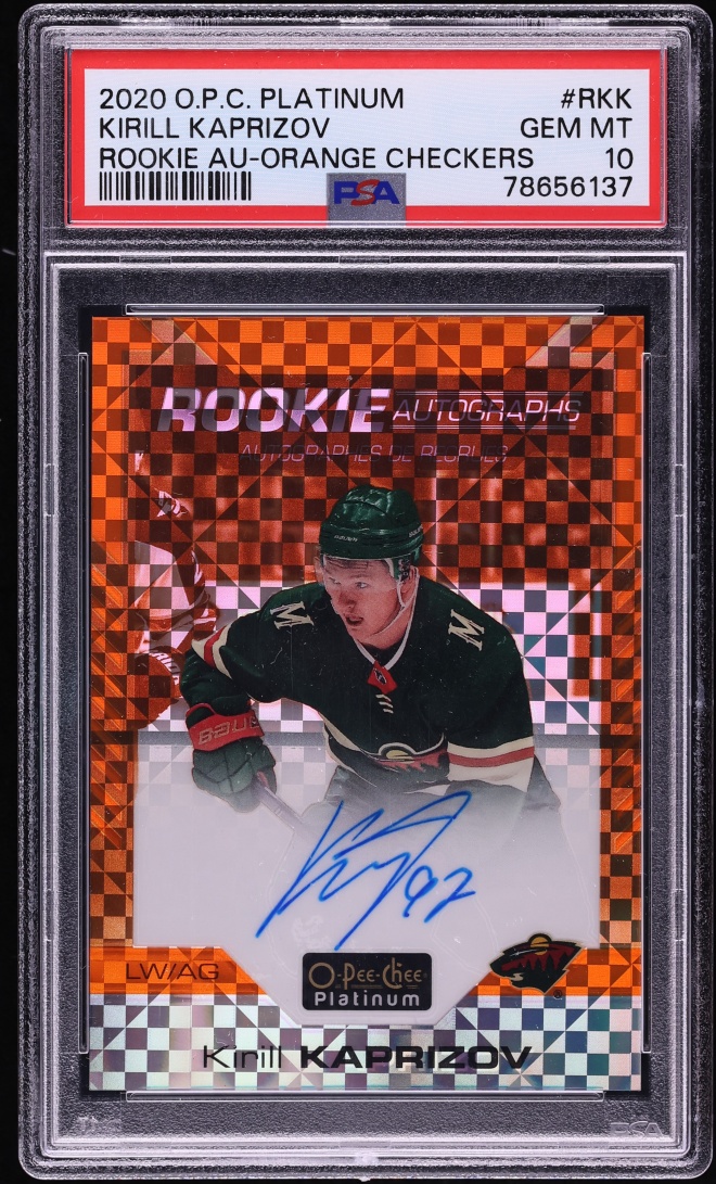 2020 O-Pee-Chee Platinum Hockey Orange Checkers Kirill Kaprizov #R-KK PSA 10