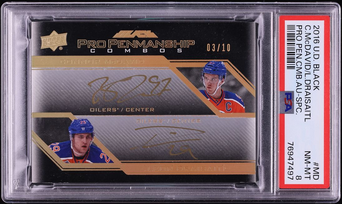 2016 Upper Deck Black Pro Penmanship Combo Special C. McDavid l. Draisaitl AUTO /10 #MD PSA 8