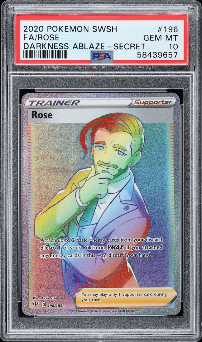 2020 Pokemon Sword & Shield Darkness Ablaze Rainbow Rare Rose #196 PSA 10 GEM MINT