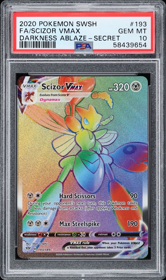 2020 Pokemon Sword & Shield Darkness Ablaze Rainbow Rare Scizor VMAX #193 PSA 10 GEM MINT