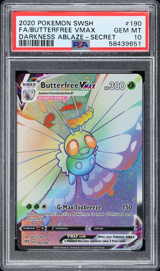 2020 Pokemon Sword & Shield Darkness Ablaze Rainbow Rare Butterfree VMAX #190 PSA 10 GEM MINT