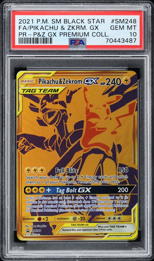 2021 Pokemon Sun & Moon Promo Premium Collection Full Art Pikachu & Zekrom GX #SM248 PSA 10 GEM