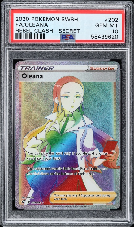 2020 Pokemon Sword & Shield Rebel Clash Rainbow Rare Oleana #202 PSA 10 GEM MINT