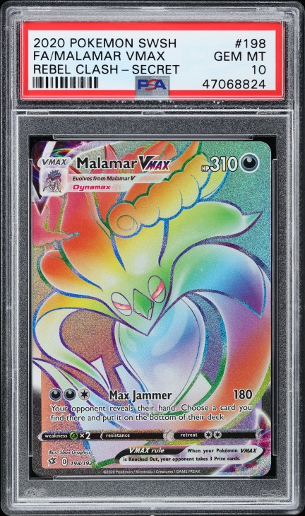 2020 Pokemon Sword & Shield Rebel Clash Rainbow Rare Malamar VMAX #198 PSA 10 GEM MINT