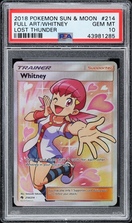 2018 Pokemon Sun & Moon Lost Thunder Full Art Whitney #214 PSA 10 GEM MINT