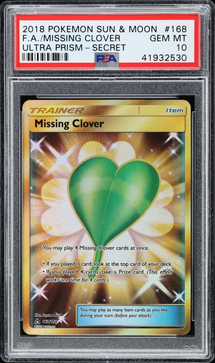 2018 Pokemon Sun & Moon Ultra Prism Hyper Rare Missing Clover #168 PSA 10 GEM MINT