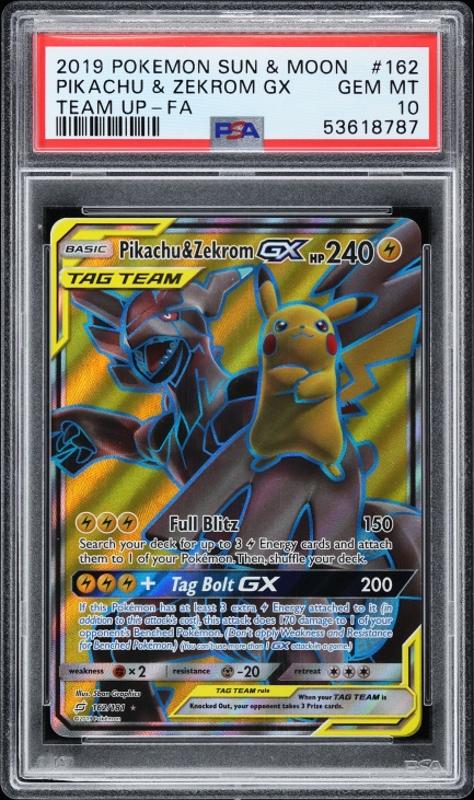 2019 Pokemon SM Team Up Full Art Pikachu & Zekrom GX #162 PSA 10