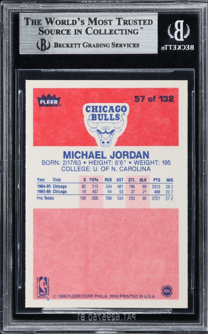 1986 Fleer Basketball Michael Jordan ROOKIE #57 BGS 8.5 NM-MT+
