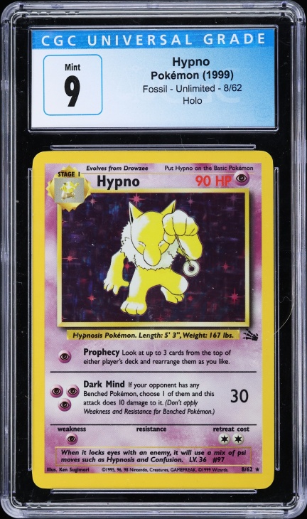 1999 hypno pokemon card - 23/62 Non-Holo Rare Look at up to 3 cards from the top of either players deck and rearrange them as you like Pokemon 1999 Fossil 1st Edition