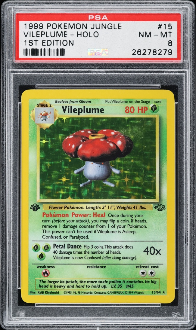 1999 Pokemon Jungle 1st Edition Holo Vileplume #15 PSA 8 NM-MT