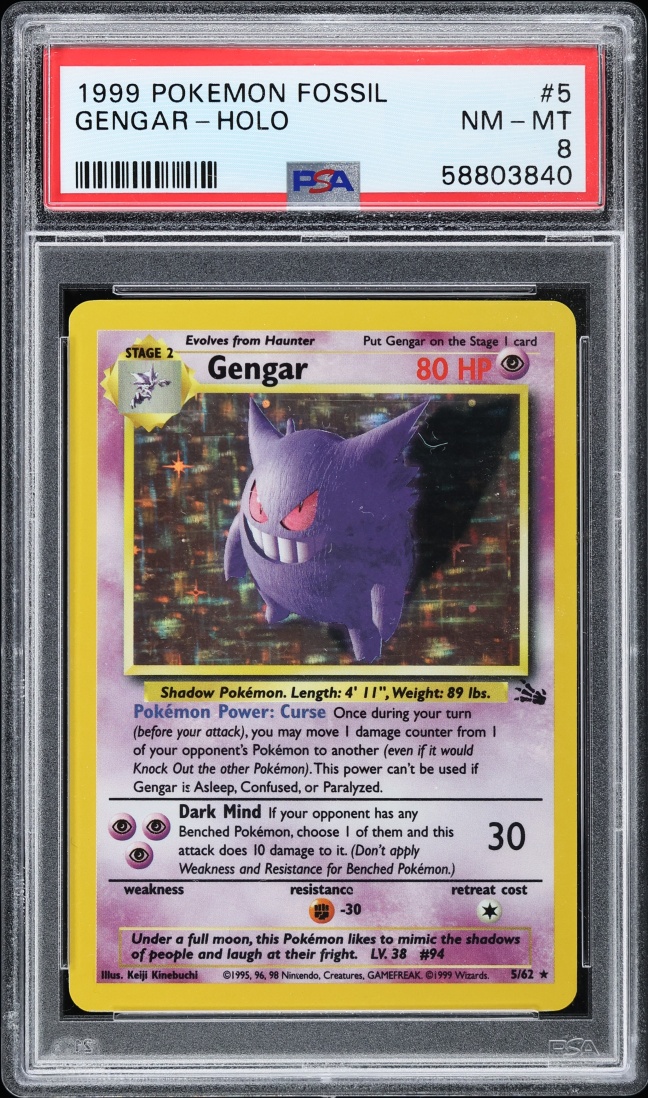 1999 Pokemon Fossil Holo Gengar #5 PSA 8 NM-MT