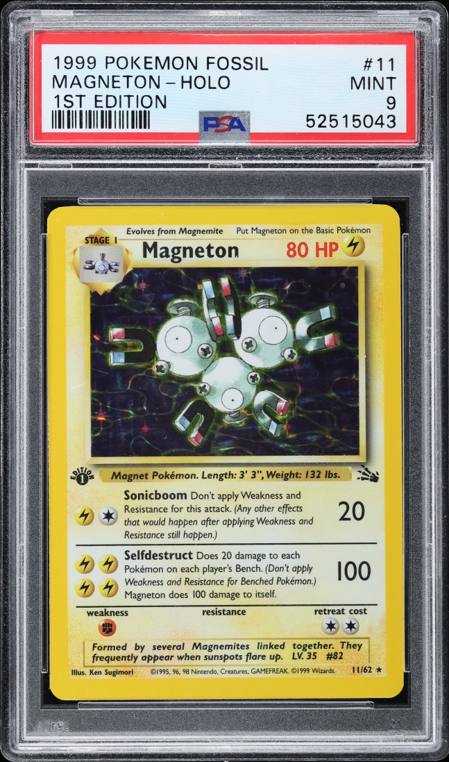 1999 Pokemon Fossil 1st Edition Holo Magneton #11 PSA 9 MINT