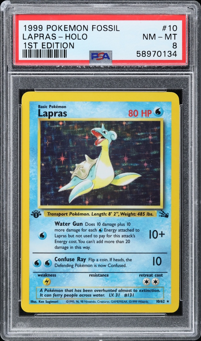 1999 Pokemon Fossil 1st Edition Holo Lapras #10 PSA 8 NM-MT