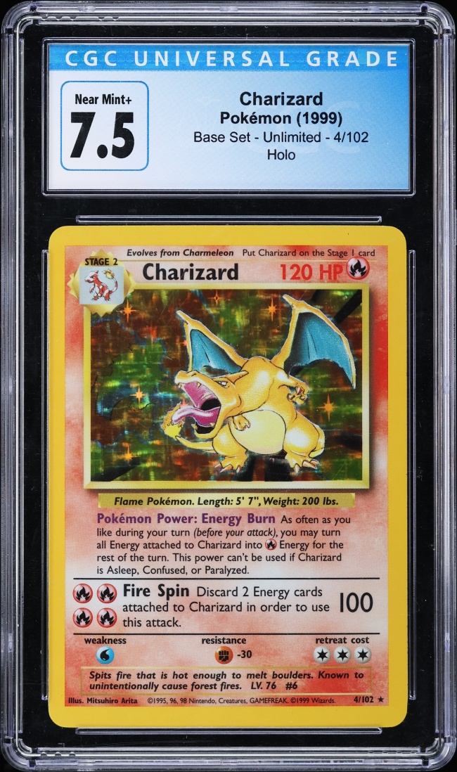 1999 Pokemon Base Set Holo Charizard #4 CGC 7.5 NRMT+
