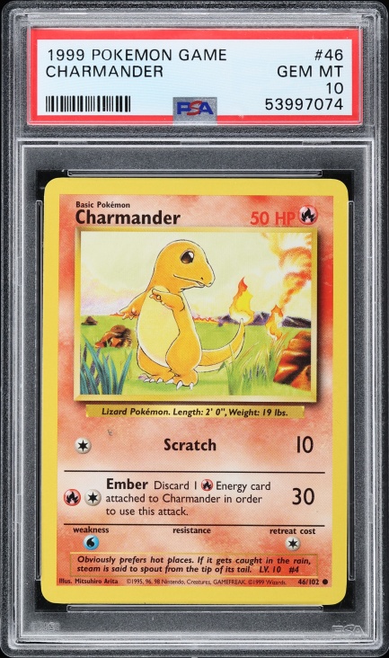 1999 Pokemon Base Set Charmander #46 PSA 10 GEM MINT on Fanatics Collect