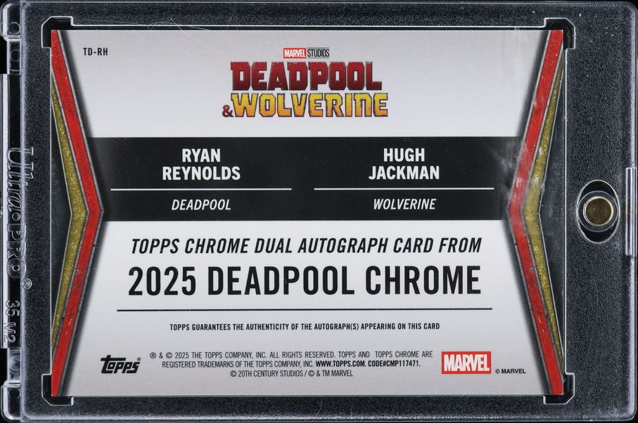 2025 Topps Chrome Deadpool Dual Red Refractor Ryan Reynolds & Hugh Jackman AUTO /5 #TD-RH