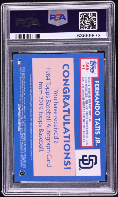 2019 Topps '84 Fernando Tatis Jr. ROOKIE AUTO #84A-FT PSA 9 MINT