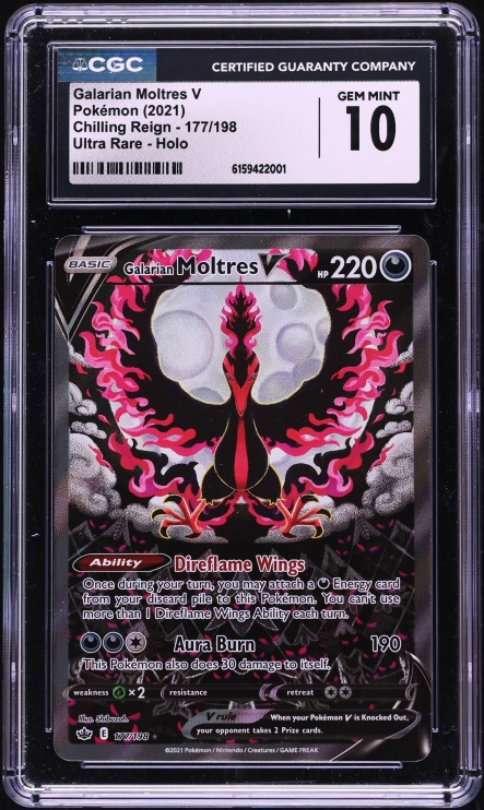 2021 Pokemon Sword & Shield Chilling Reign Full Art Galarian Moltres V #177 CGC 10 GEM MINT